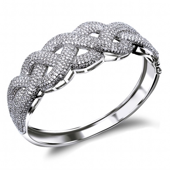 Jewelry - Lucia Braided Swirl Pave  Diamond Simulated Bangle